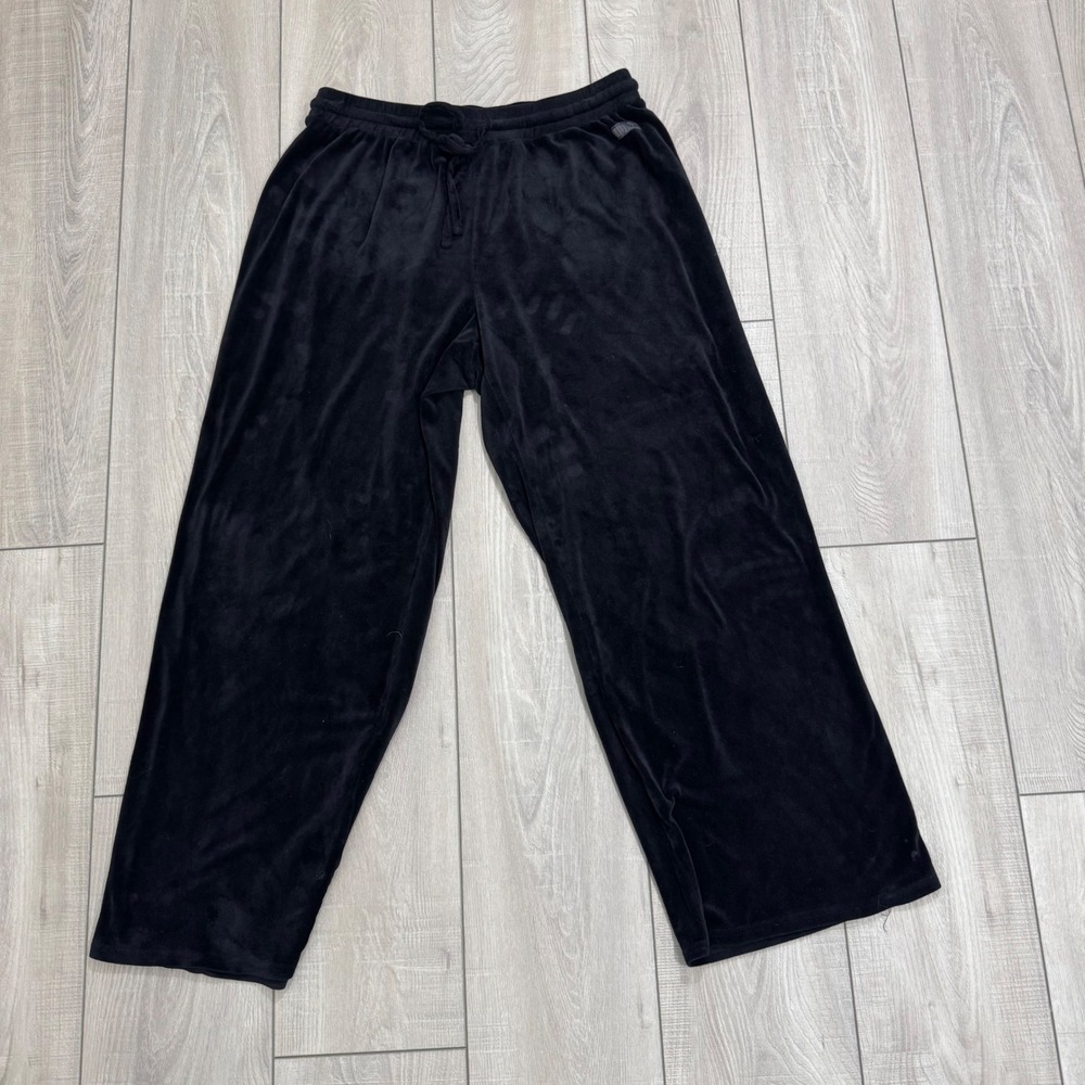 Juicy Couture Velour Sleep Pants Womens XL Black Wide Leg Drawstring Pajamas